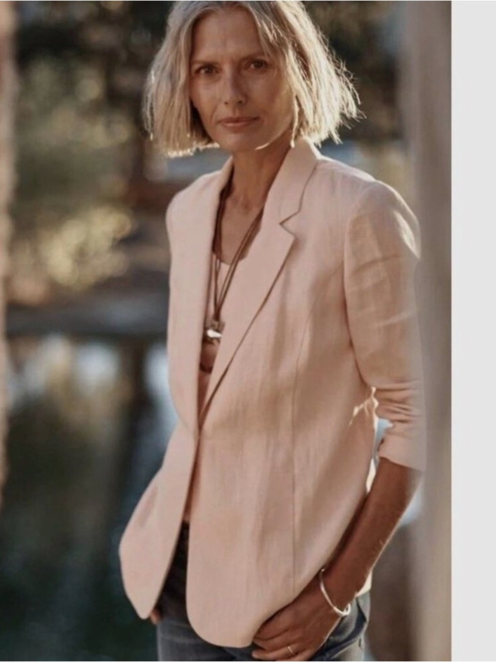 J. Jill Love Linen 100% Linen One Button Blazer Light Shell Pink Size XL